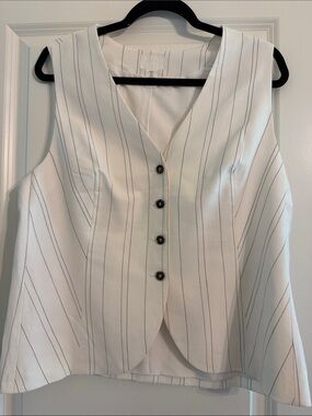 H&M. Sleeveless White Pinstripe Button-Front Vest